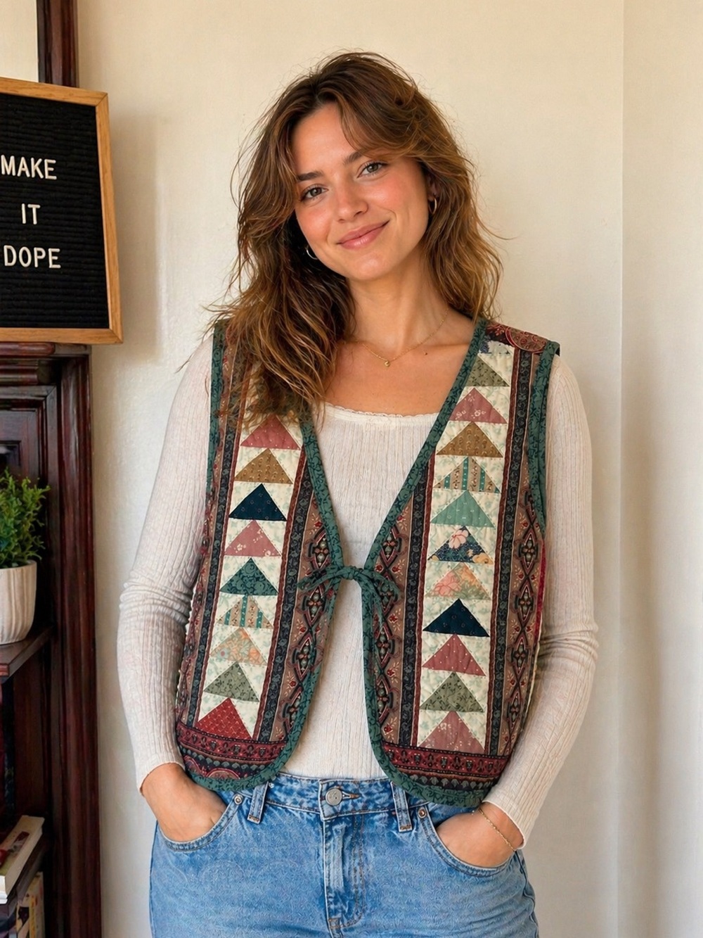 Boho Patchwork Arrow Print Vest in Multicolor